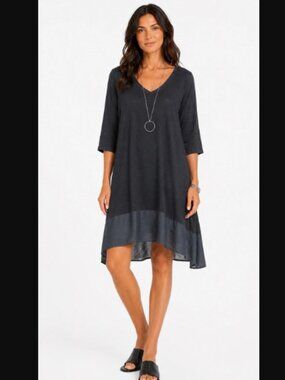 Eileen Fisher Silk And Linen Black Tunic Dress Minimalist Size Small